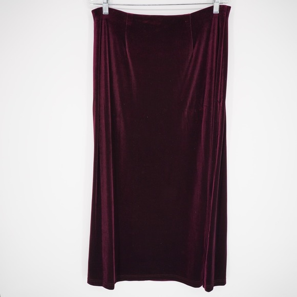 Vintage Womens Y2K Purple Velvet Midi Skirt L Holiday Party Whimsigoth Stretch - Picture 3 of 11